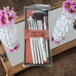 Kit 6 Pincel Hello Mini para Maquiagem Branco KT67