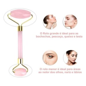 Rolo Massageador Facial Pedra Quartzo Rosa Anti Rugas